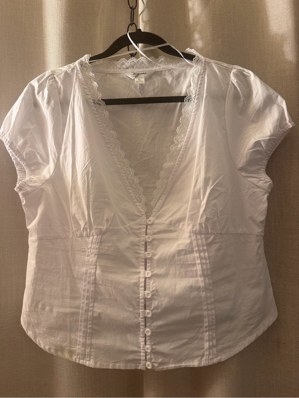 Tigoss Nordstrom White Lace-Trim Button-Front Women's Top